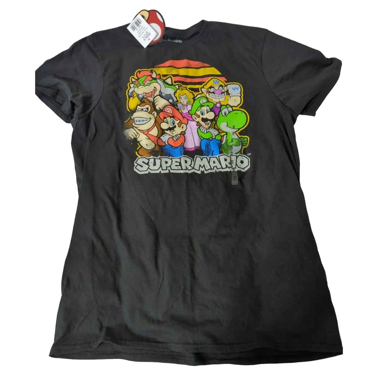 Super Mario Bros Black Character Cotton Men's T-Shirt Medium M Nwt Screen Print